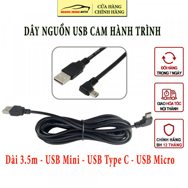 Dây cáp nguồn USB cho camera hành trình - Đủ loại đầu Mini - type C - Micro dài 3.5m